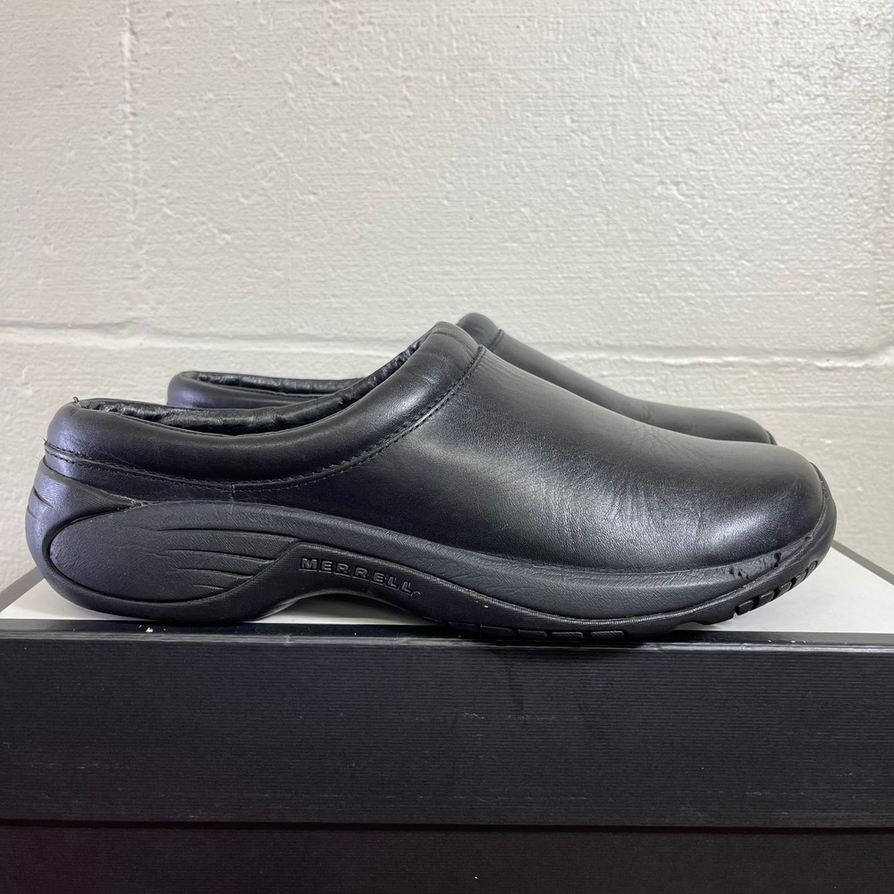 Merrell Encore Gust 2 J66171 Clogs Smooth Black Leather Slip On Men's 10.5 US